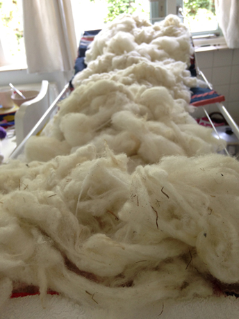 gewassen wol droogt op het rek